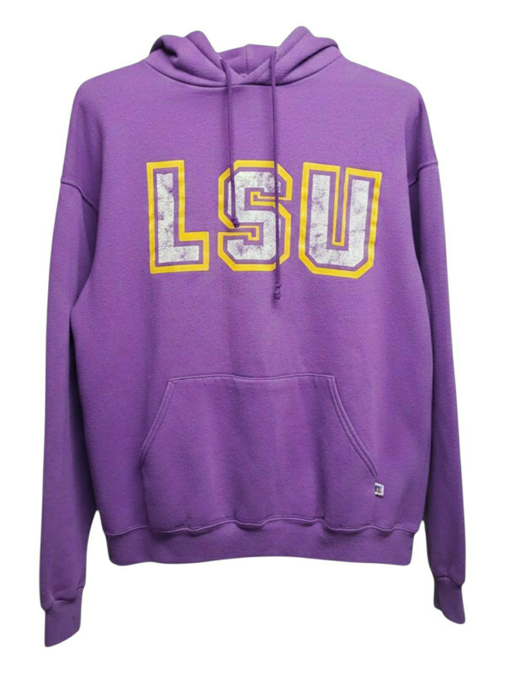 VTG 90s Russell Athletic LSU Tigers Hoodie XL Made in USA Faded Purple Boxy